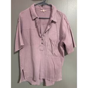 Easel Los Angeles Lavender Henley Gauze Pocket Top Boho Oversized Size S